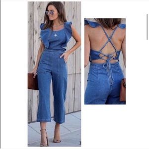 🌟VICI🌟 🚨SOLD🚨Denim/corset back jumpsuit🌟